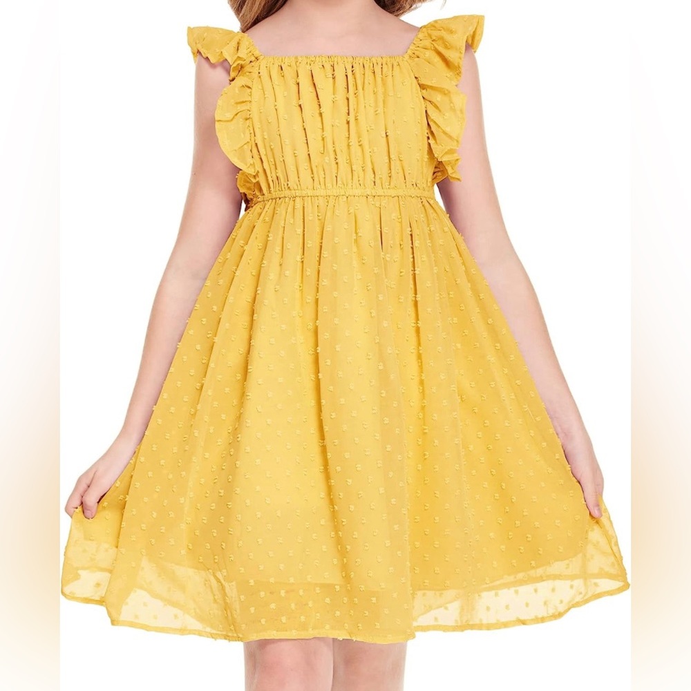 NWT Flypigs Yellow Flutter Sleeve Swiss Dot A-Line Dress Girls Size 12-13 Years
